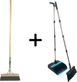 Synx Tools Paardenhaar 40cm & Stoffer en Blik set van 2- Paardenhaar / Kamerveger - Zachte bezem 40 cm - Bezemsteel - Verstelbaar steel tot 121 cm - Stoffer & Blik Met Schoonmaaktanden