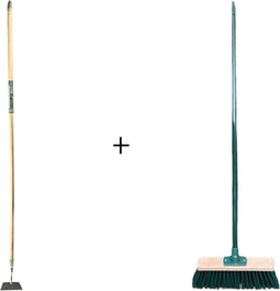 Synx Tools rechte schoffel 16cm + Buiten Bezem Groen - Schoffel - 170cm staal met Hilt - Met Steel 117 cm