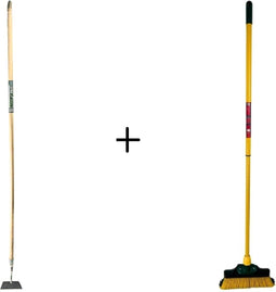 Synx Tools Rechte schoffel 16cm + Klauwbezem 28cm - Telescopisch Staal 70 - 140cm - Schoffel - 170cm Staal Met Hilt