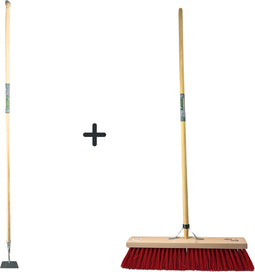 Synx Tools Rechte schoffel 16cm & Synx Tools Straatbezem Nylon 60cm - Onkruidverwijderaar - Schoffel met Steel - 170 cm steel met Hilt - Hark - Onkruidbestrijding - Bezem met steel 160 cm