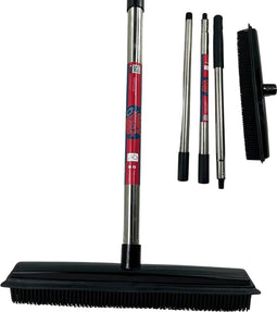 Synx Tools Rubberen bezem met steel 120 cm 2 in 1 - kappersbezem - Bezem met Verstelbare Steel - Verstelbare Steel (tot 120 cm) - Ingebouwde vloertrekker - rubberen bezem met steel