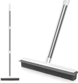 Synx Tools Rubberen Bezem Met Steel 120 cm 2 in 1 - Kappersbezem - Bezems - Huisdierhaar verwijderaar - Bezem binnen & buiten - Huisdierhaar verwijderaar - Vloertrekker met steel 120 cm - Zachte Bezem