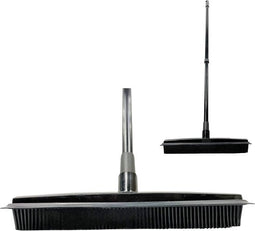 Synx Tools Rubberen Bezem met steel Zwart - Kappersbezem - 30cm - Pet hair remover bezems - Bezem binnen & buiten - Huisdierhaar verwijderaar - Verstelbaar Steel 60/120 cm