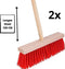 Synx Tools Set 2x van Buitenbezem Rood - Tuinartikelen - Tuinsetjes - Veger - Straatbezem / Stadsbezem - Tuinbezem steel 120/ 28cm breed - Schoonmaakartikelen - Bezemsteel - Buiten bezem met steel
