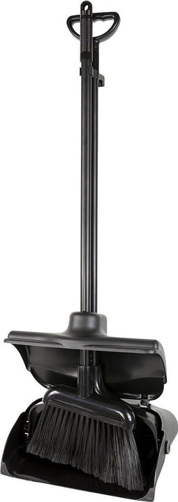 Synx Tools Stoffer en Blik met Lange Steel zwart professional - Stoffer blik set - Schoonmaakartikelen - Stoffer en Blik - Bezem / veger - Veger en blik - Schoonmaken