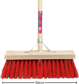 Synx Tools Straatbezem Nylon Rood 50cm - Bezems - Veger - Stadsbezem - Bezem - Buitenbezem - Tuinartikelen - Bezem met steel 160cm - Buiten bezem - veger - Schoonmaken
