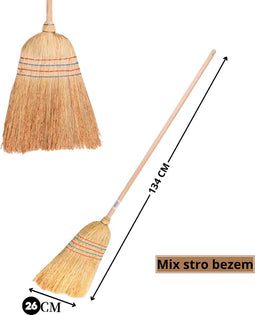 Synx Tools Strobezem Oldskool Mixstrobezem - Rijstrobezem / Paardenstalbezem - Bezems - Buitenbezem / Binnenbezem - Bodembewerkers - Schoonmaakartikelen - Incl. Steel 100cm