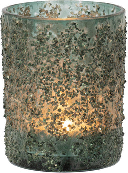 J-Line windlicht Fijne Steentjes - glas - grijs/groen - large