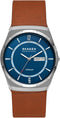 Skagen Melbye Titanium - Horloge - 40 mm - Grijze titanium kast - Blauwe wijzerplaat - Bruine leren band