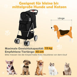 Coast Dog - Huisdieren buggy tot 15 kg - 4 netwerkvensters - Zwart