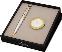 Sheaffer balpen giftset - 300/G9342 - bright chrome gold tone - met tafelklok - SF-G2934251-1