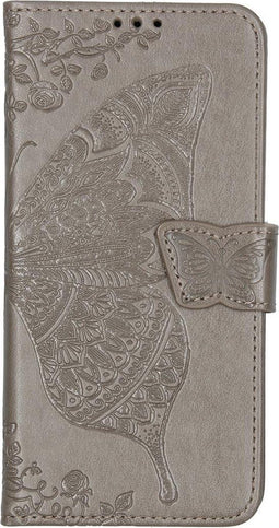 Hoesje Met Pasjeshouder Geschikt voor Xiaomi Mi 9T (Pro) - Vlinder Softcase Bookcase - Grijs