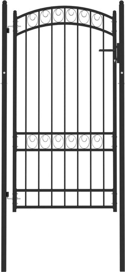 vidaXL - Poort - met - gebogen - bovenkant - 100x175 - cm - staal - zwart