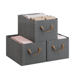 WOLTU opbergboxen set van 3 - polyester stof - opvouwbaar - grijs - 37,5 x 20 x 26 cm (set van 3)