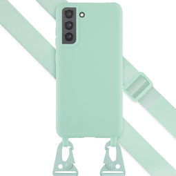 Selencia Hoesje Geschikt voor Samsung Galaxy S21 FE Hoesje Met Koord - Selencia Siliconen hoesje met afneembaar koord - Turquoise