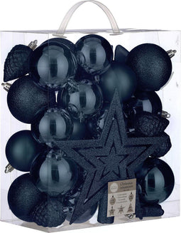 House of Seasons Plastic Kerstballen Set met Piek - 40 Stuks - Ø8 cm - Donkerblauw