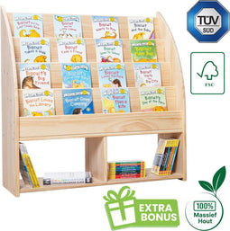 WonderMind Kinderboekenkast - Gecertificeerd 100% Massief Hout - B90 x H95 x D35 cm - Montessori - Kinderkamerkast