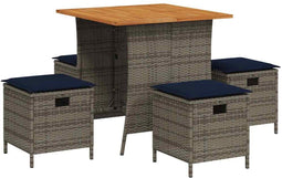 vidaXL - 5-delige - Tuinset - met - kussens - poly - rattan - grijs