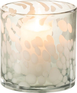 J-Line windlicht Spikkel - glas - grijs/wit - small
