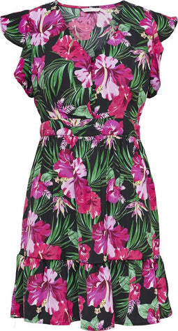 ONLY ONLLINDA - ONLLINDA CAPSLEEVE V-NECK DRESS - Korte jurk met V-hals en ruffle details - Maat L