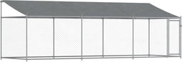 vidaXL - Hondenhok - met - dak - en - deur - 6x2x2 - m - gegalvaniseerd - staal - grijs