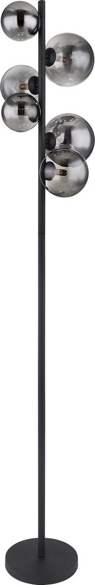 Globo Riha vloerlamp - 155cm - 6xG9 LED - zwart metaal rookglas
