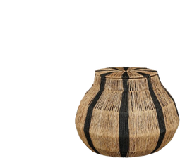 Mica Decorations Liliano - Opbergmand met Deksel - Jute - H33 x Ø36 cm - Lichtbruin/Zwart