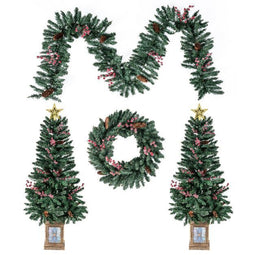Coast Kerstdecoratie Set - 4-delig - Bomen Slinger Krans - Vlamvertragend PVC (4-delig)