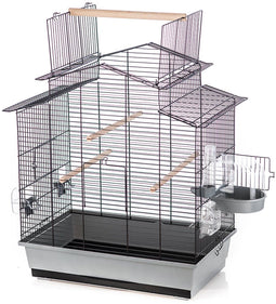 Duvo+ Iza III - Vogelkooi met badhuisje - 58 x 38 x 65 cm - Zwart/Grijs