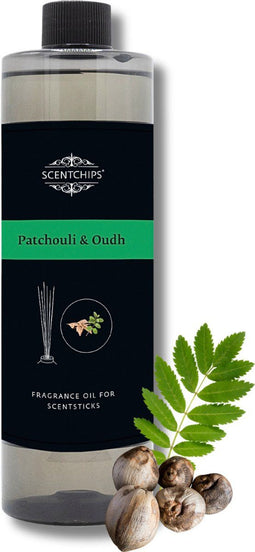 Scentchips® Geurstokjes Navulling - Patchouli & Oudh - Geurverspreider - Luchtverfrisser - Huisparfum - 400ml