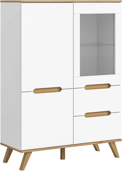 Furnilux Stockholm - Vitrinekast - Tijdloos en functioneel - Wit Eiken - 40x100x140cm