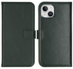 Selencia iPhone 15 Plus - Echt Lederen Bookcase - Schokbestendig - Groen