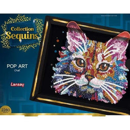 Creatieve vrijetijdsset - LANSAY - Sequins collectie - Pop art kat - Vanaf 14 jaar