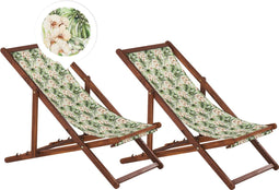 ANZIO - Strandstoel set van 2 - Donkerhout/Bloemen/Roze - Polyester