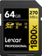 Lexar Professional 1800x - SDXC UHS-II Geheugenkaart - 64GB - Lezen 270MB/s Schrijven 180MB/s - V60