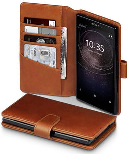 Qubits - luxe echt lederen wallet hoes - Geschikt voor Sony Xperia L2 - cognac
