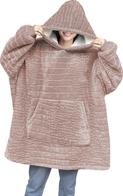 LINNICK Flanel Fleece Hoodie - Fleece Deken met Mouwen - Croco Licht Roze - Deken met Mouwen - Fleece Deken - Hoodie Heren - Hoodie Dames - Hoodies - Hoodie Deken