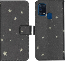 iMoshion Hoesje Geschikt voor Samsung Galaxy M31 Hoesje Met Pasjeshouder - iMoshion Design Softcase Bookcase - Meerkleurig / Stars Gold
