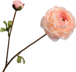Silk-ka Kunstbloem-Zijden Bloem Ranonkel Tak "Real Touch" Zalm-Roze 65 cm