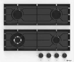 Wiggo WH-G634GR(W) - Inbouw Gaskookplaat - 4 Kookzones en Wokbrander - Wit Glas - 60cm