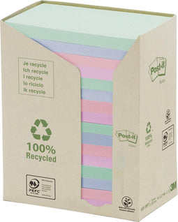Post-it® Notes, Gerecycleerd, Toren, Regenboog, 76 x 127 mm, 16 Blokken, Non X-Wrapped, 100 Blaadjes/Blok