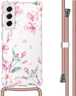 imoshion Hoesje Geschikt voor Samsung Galaxy S21 Hoesje Met Koord - imoshion Design Hoesje met Koord - Roze / Transparant / Blossom Watercolor