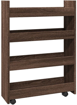 vidaXL - Opbergtrolley - smal - 4-laags - bewerkt - hout - bruin - eikenkleurig