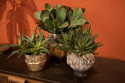 PTMD Katy Ronde Bloempot Koraal - H19 x Ø20 cm - Cement - Grijs/Goud