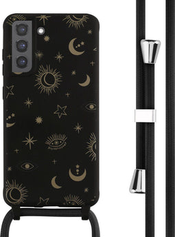 iMoshion Hoesje Geschikt voor Samsung Galaxy S21 FE Hoesje Met Koord - iMoshion Siliconen design hoesje met koord - Zwart / Sky Black