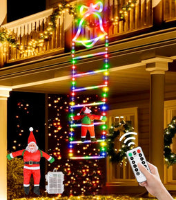 Outdoor kerstverlichting LED ladder kerstman 200 cm - batterij - 150 lampjes - multicolor