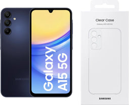 Samsung Galaxy A15 5G - Smartphone - 4GB RAM - 128GB opslag - Blauw (2023) + Clear Case