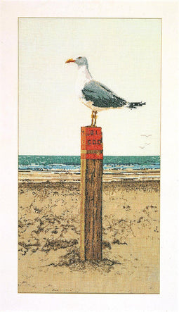 Thea Gouverneur - Borduurpakket met telpatroon - 1062 - Voorgesorteerde DMC Garens - Meeuw - Linnen - 33 cm x 65 cm - DIY Kit