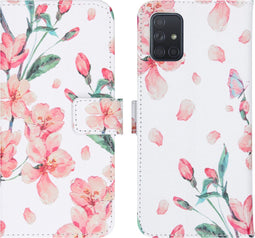 iMoshion Hoesje Geschikt voor Samsung Galaxy A71 Hoesje Met Pasjeshouder - iMoshion Design Softcase Bookcase - Wit / Roze / Blossom Watercolor