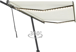vidaXL - Luifel - handmatig - uittrekbaar - met - LED - 500x350 - cm - crèmekleurig